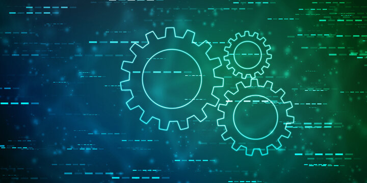 Process management, optimization operation, fix strategy industry, transmission gears wheel, software update status, Cog Gear Wheel with social media icons on the technology abstract background