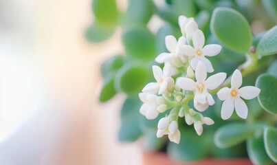 close up of succulent jade plant money plant flower