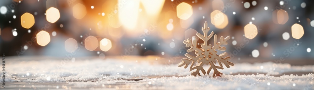 Aufkleber a serene winter scene with a snowflake resting on snow, illuminated by soft sunlight and sparkling b