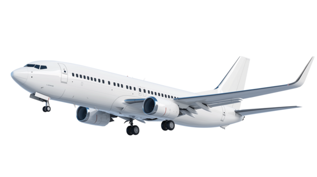 Commercial airplane ready for takeoff Isolated  on transparent background 