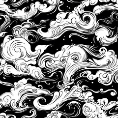 Fototapeta premium Chinese-inspired doodle tile seamless patterns in an illustrator graphic style