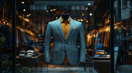 Obraz premium Blue Check Blazer on Mannequin in Shop Window