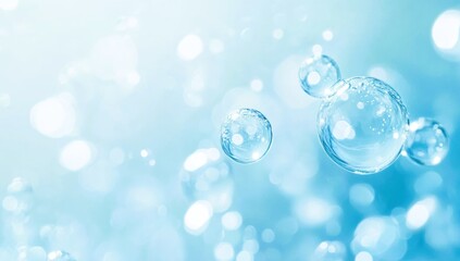 Effervescent fizz and clean cosmetics hygiene or rejuvenate renewable energy. Studio shot of transparent cosmetic blue gas bubbles under water in full-frame macro close up with selective focus blur.