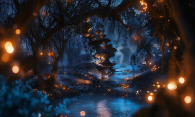 Futuristic and fantastical landscapeb 未来的で幻想的な風景