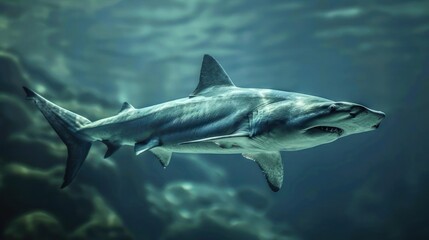 Obraz premium Gorgeous underwater photo of a shark swimming through the ocean.