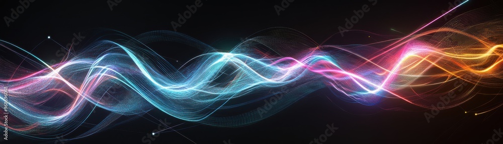 Poster dynamic light waves in vibrant colors create a captivating abstract background, perfect for technolo