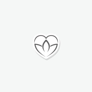 recommend clip art: Heart with a lotus flower icon sticker isolated on gray background