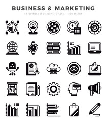 Business & Marketing Lineal Filled icons collection. Lineal Filled icons pack. Vector illustration