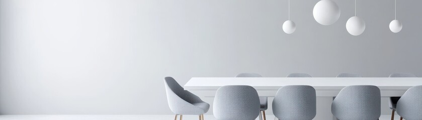 Fototapeta premium Modern dining area featuring sleek chairs and minimalistic design, perfect for contemporary interiors.