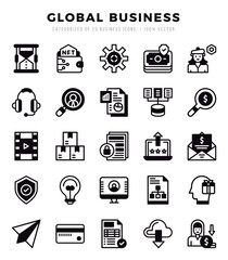 Set of Global Business icons in Lineal Filled style. Lineal Filled Icons symbol collection.