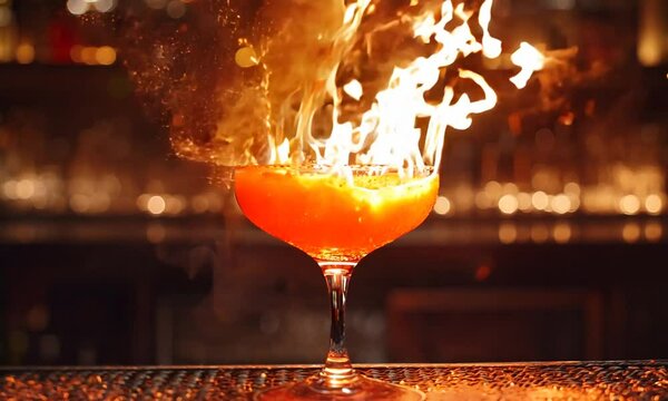 Flaming Cocktail in a Bar