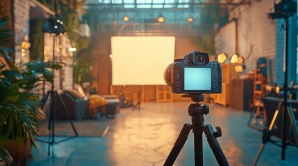 DSLR Camera on Tripod in a Loft Studio Setting