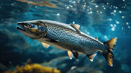 Fototapeta premium Large adult Atlantic salmon with distinctive blue-green spots,