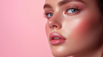 Natural beauty makeup session, glossy image, chic and luxurious stock photo soft pastel color background with clean copyspace