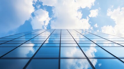 Obraz premium Glass skyscraper reflecting clouds and blue sky