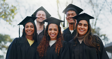 Students, graduation class and outdoor portrait for education, learning and group for success....