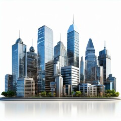 Fototapeta premium Architectural Marvels: 3D City Skyline on Isolated White