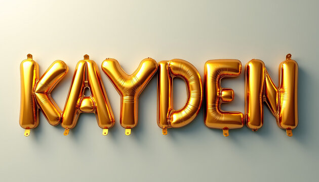 KAYDEN Golden 3D Balloon Letters on Solid Color Background