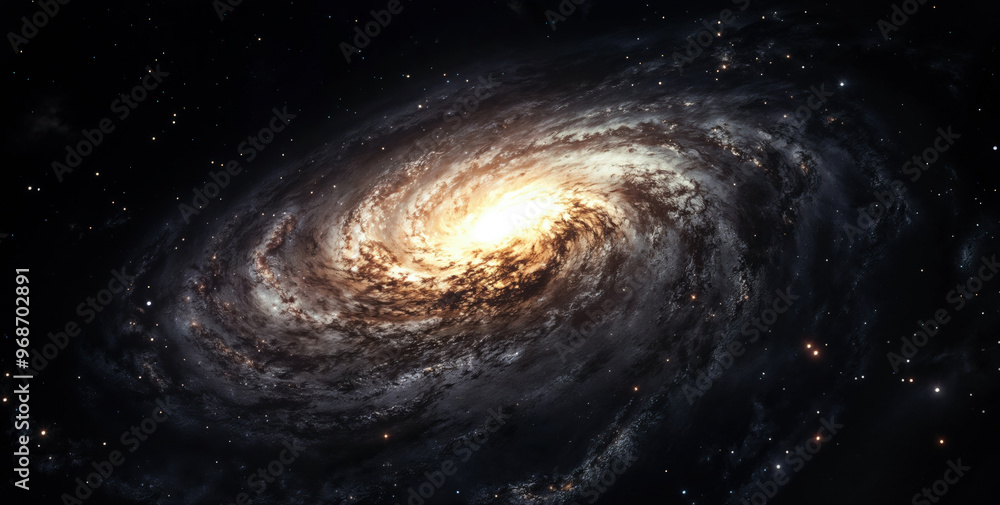 Poster spiral galaxy with a bright center is surrounded by a vast expanse of stars, creating a sense of awe