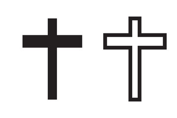 Catholic Symbols - Cross Christian icons. Vector line black christian cross set on white background