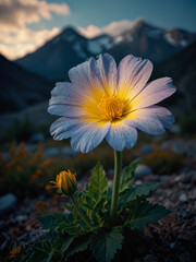 Luminous flower in mountains during the day on vertical background 2.