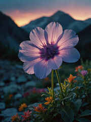 Luminous flower in mountains during the day on vertical background 3.