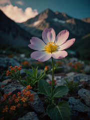 Luminous flower in mountains during the day on vertical background 4.