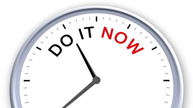 Do it Now Word or Text on Clock Moving Fast for Time Concept on White Background and Green Screen