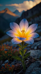 Luminous flower in mountains during the day on vertical background 13.