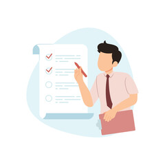 Businessman organizing efficient business, planning schedule, controlling work, setting priorities, reminders, doing tasks. Business plan skill concept vector illustration