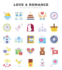 Vector icons set of Love & Romance. Flat style Icons.