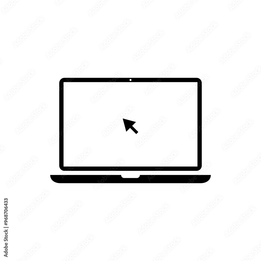 Poster click cursor on laptop computer screen icon. arrow pointer on notebook display concept