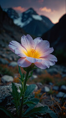 Luminous flower in mountains during the day on vertical background 20.