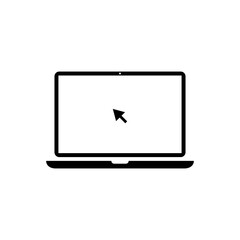 Click cursor on laptop computer screen icon. Arrow pointer on notebook display concept