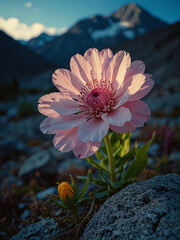 Luminous flower in mountains during the day on vertical background 22.