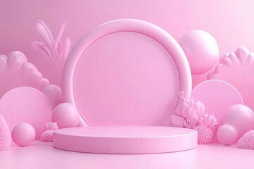 Vibrant pink backdrop featuring geometric shapes and textures, ideal for photo shoots, product displays, or creative presentations.