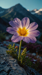 Luminous flower in mountains during the day on vertical background 33.