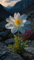 Luminous flower in mountains during the day on vertical background 31.