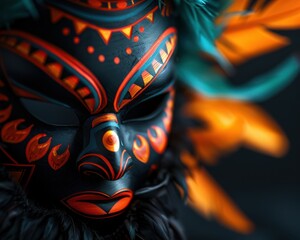Vibrant tribal mask featuring intricate designs and bold colors, perfect for cultural art and decoration.