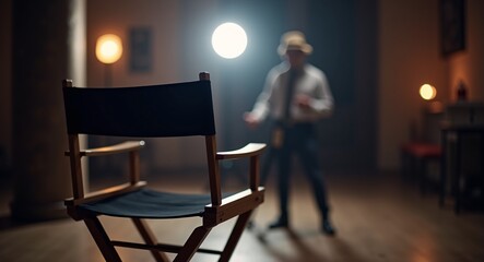 Fototapeta premium Director's chair on the set production, blurred background.
