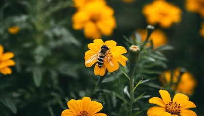 Bee Over Orange Marigold Flowers on Day of the Dead