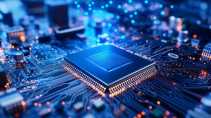 Detailed view of a microprocessor on a printed circuit board, showcasing advanced technology and intricate electronic design.