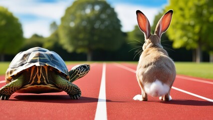 The tortoise and the hare compete in a fairy tale.