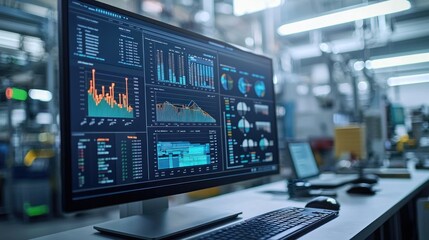 A computer monitor displays a number of graphs and charts