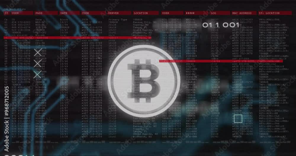 Poster animation of bitcoin and connections over data processing