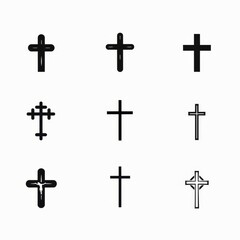 Cross icon, christianity religion symbol, christian sign, cross shape, church emblem, catholicism symbol
