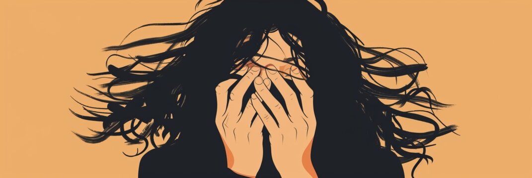 Facepalm woman drawing, disappointment guy sketch, sad covering face with hands, isolated