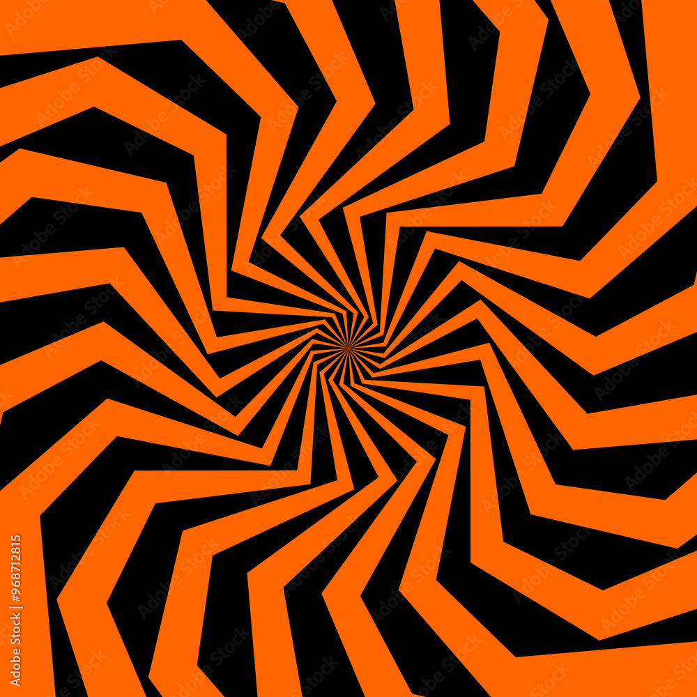 Poster psychedelic halloween spiral pattern in vibrant black and orange colors. bold vector swirl, intense,