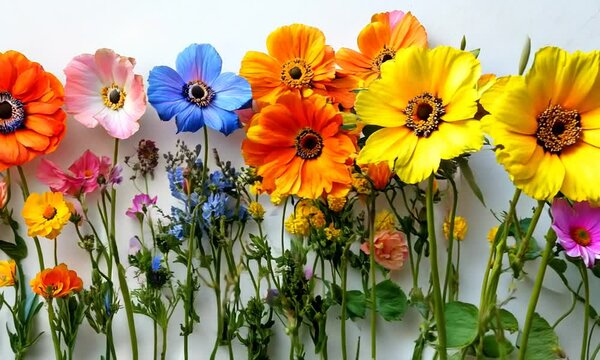 Colorful Flowers in a Row