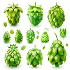 Hop cones icon, beer brewery symbol, humulus lupulus flower cones, hop plant beer manufacturing ingredient